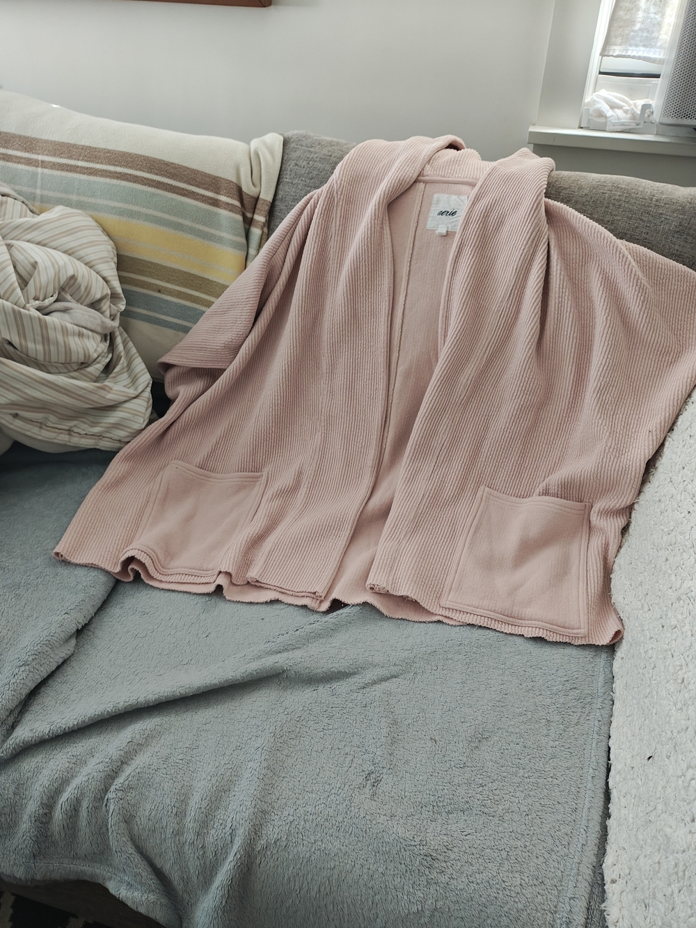 aerie Blush Ribbed Lounge Cardigan